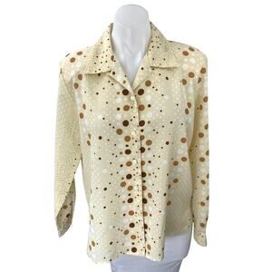 Voir Collection Cream Polka Dot Long Sleeve Button Down Shirt Blosue Top Size M